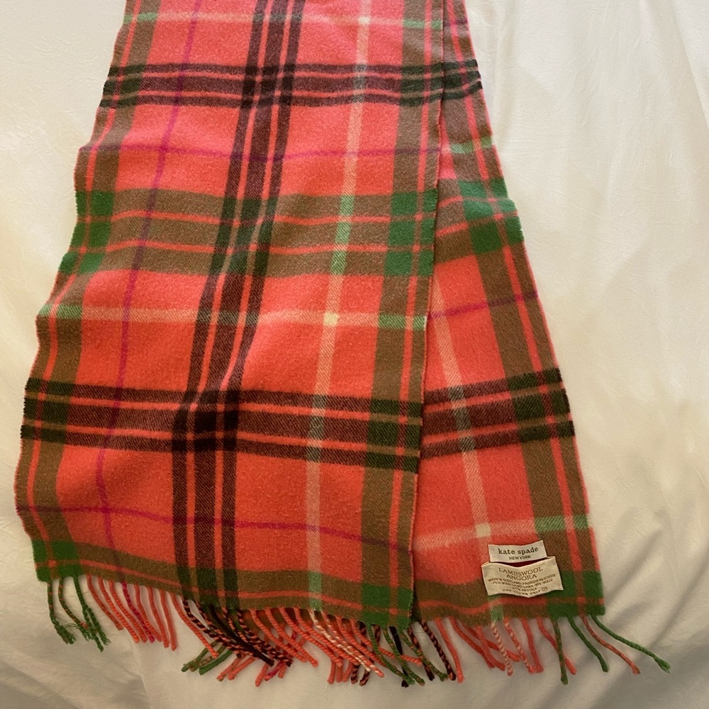 Kate Spade hot pink scarf with green and black accents, so cute great condition!